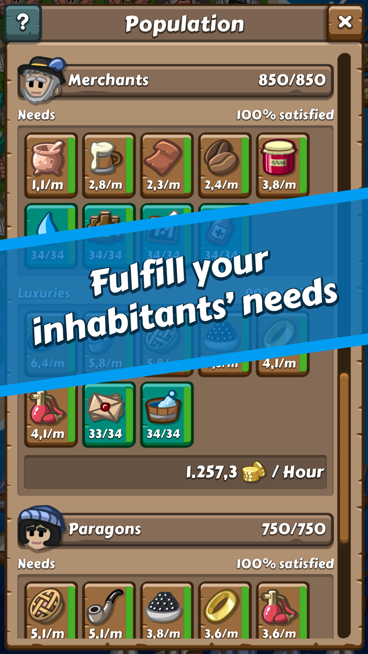 Screenshot Fulfull your inhabitants' needs
